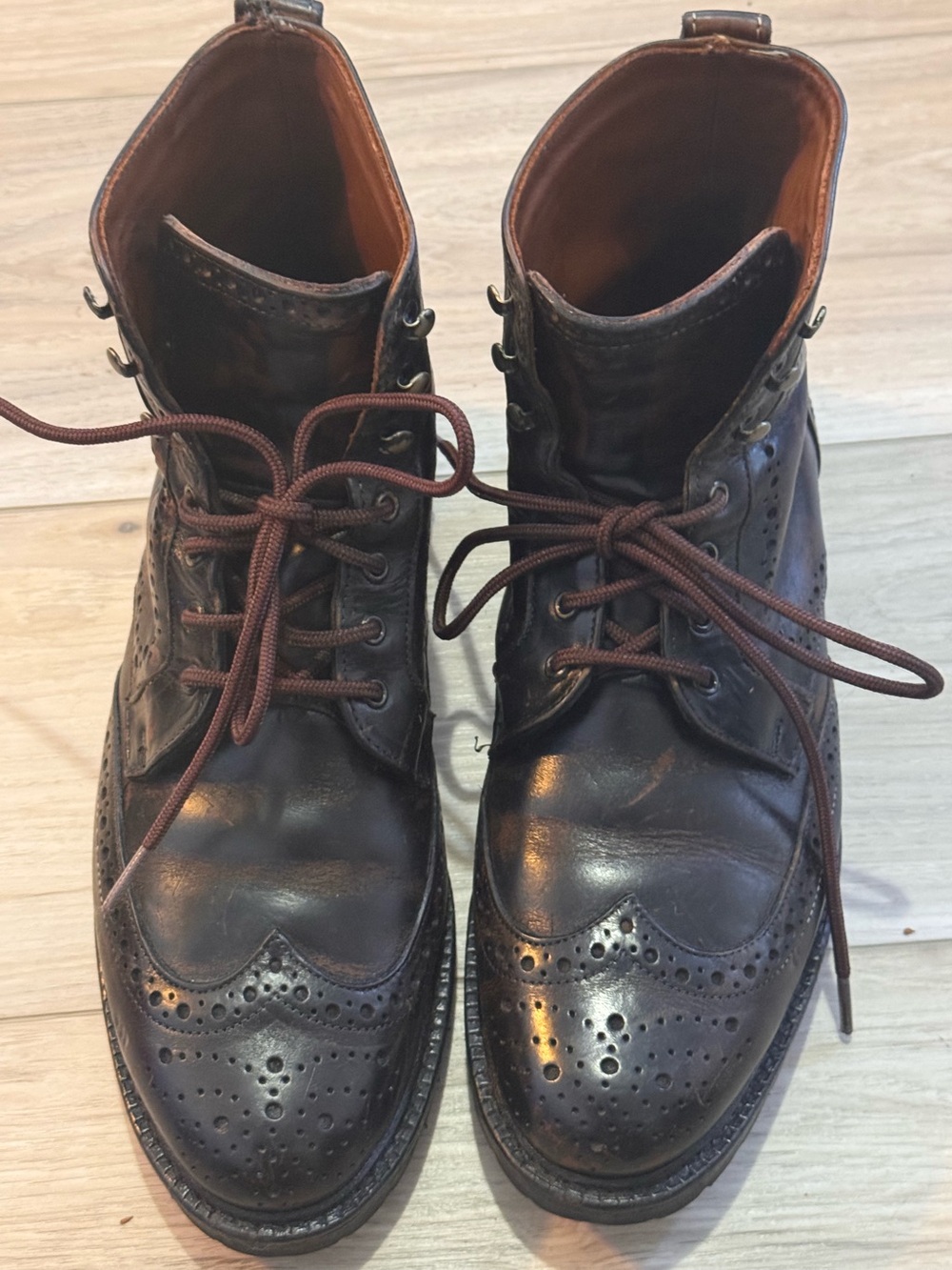 Allen Edmonds Long Branch Wingtip Boots Men’s 10.5 Brown Leather Vibram USA